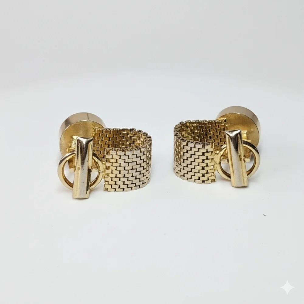 Cufflinks Black Glass Crystal Gold Tone Link Chain Clip Button Prong Set Formal